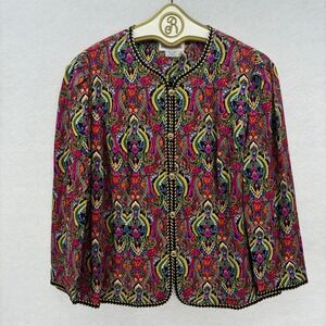 Vintage Maggy London 100% Silk Jacket Size 16 Paisley Brocade Gold Trim Evening